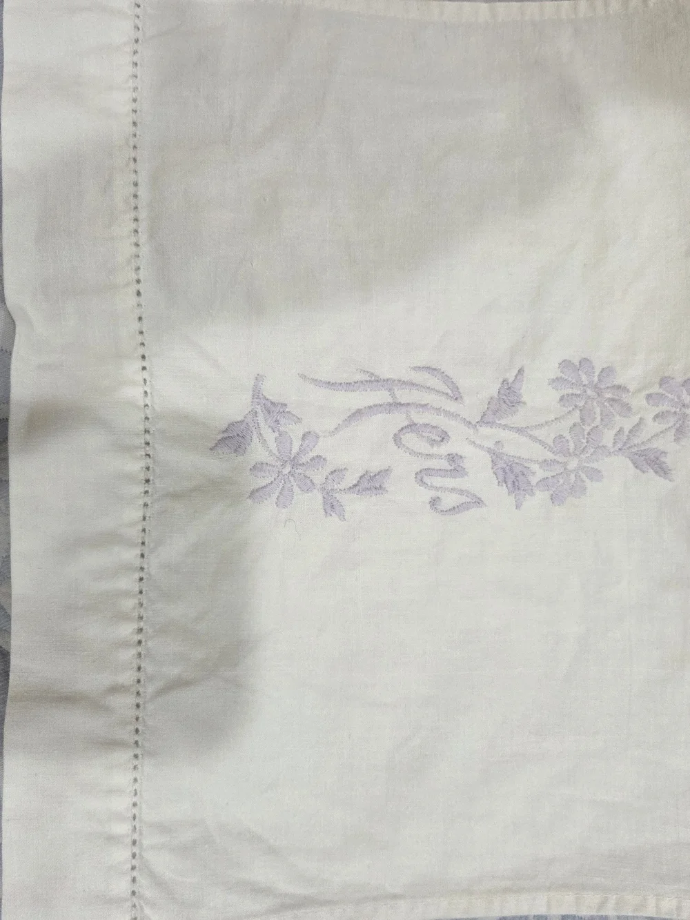Classic White Hand Towel with Pale Lavender Floral Embroidery